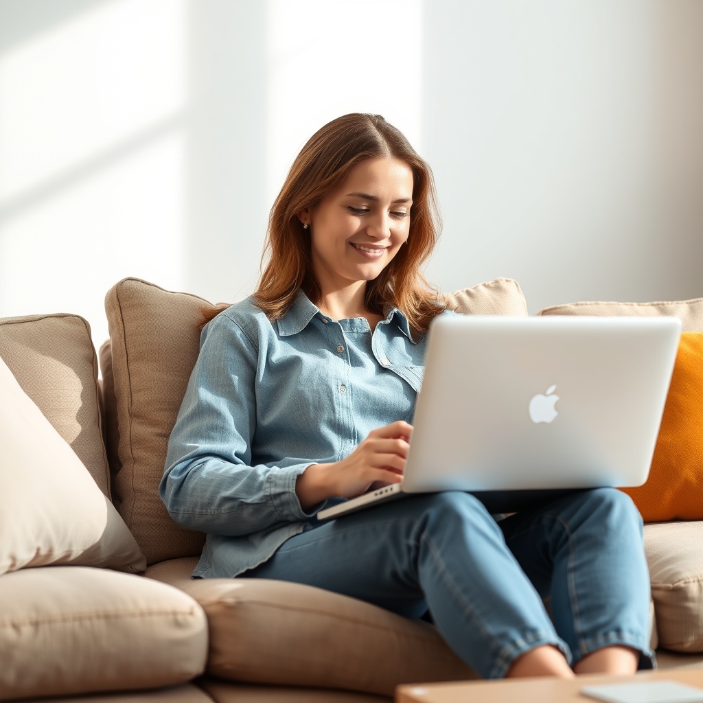 A serene image of a person comfortably sitting with a laptop, symbolizing financial flexibility and security through liquid assets.
