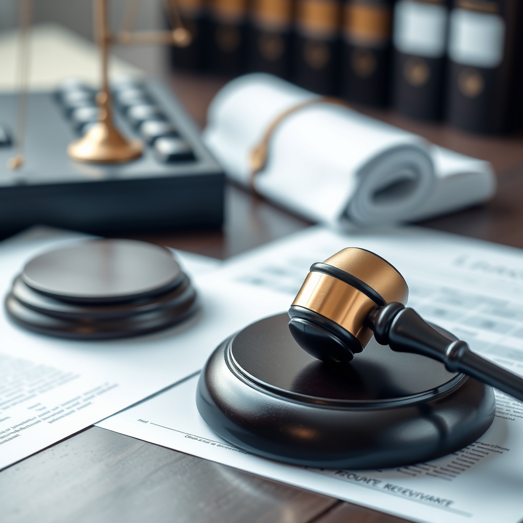A professional stock photo of a gavel and legal documents on a desk, symbolizing the legal aspects of managing accounts receivable.