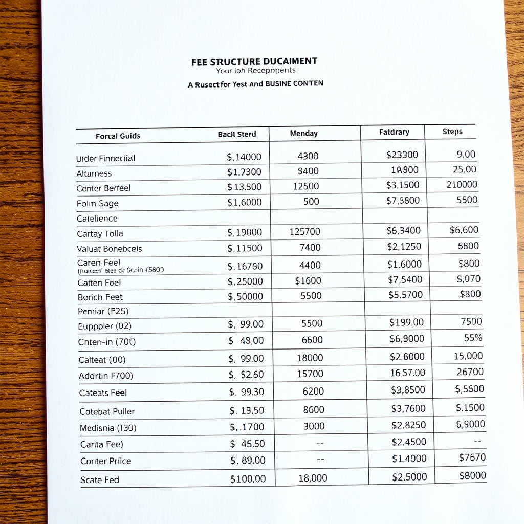 A professional image of a financial document showing a detailed fee structure with percentages and calculations highlighted.