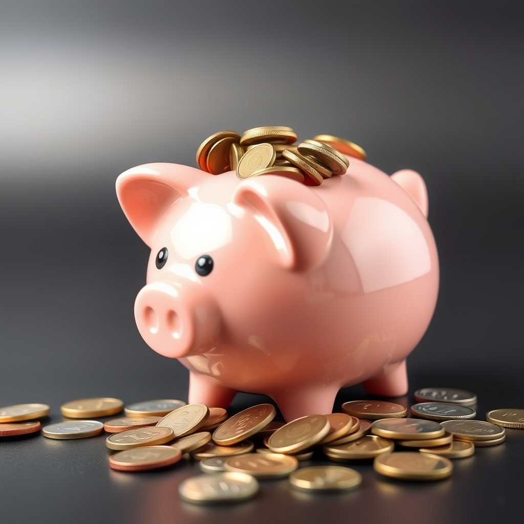 A professional stock photo of a piggy bank with coins overflowing, representing smart budgeting and the accumulation of liquid assets.