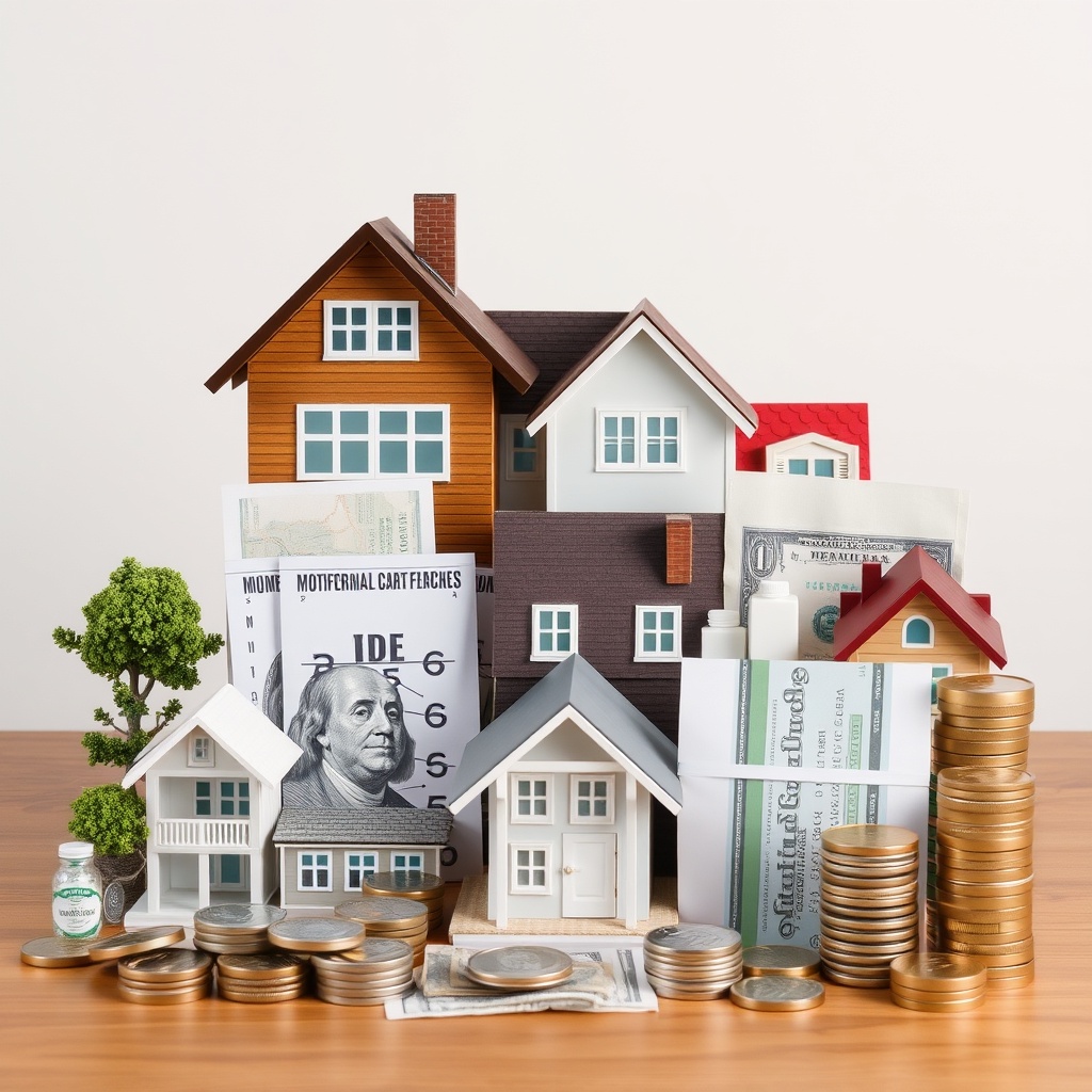 A professional stock photo showing a collection of assets including real estate and financial investments, neatly organized to represent assets suitable for a family trust.