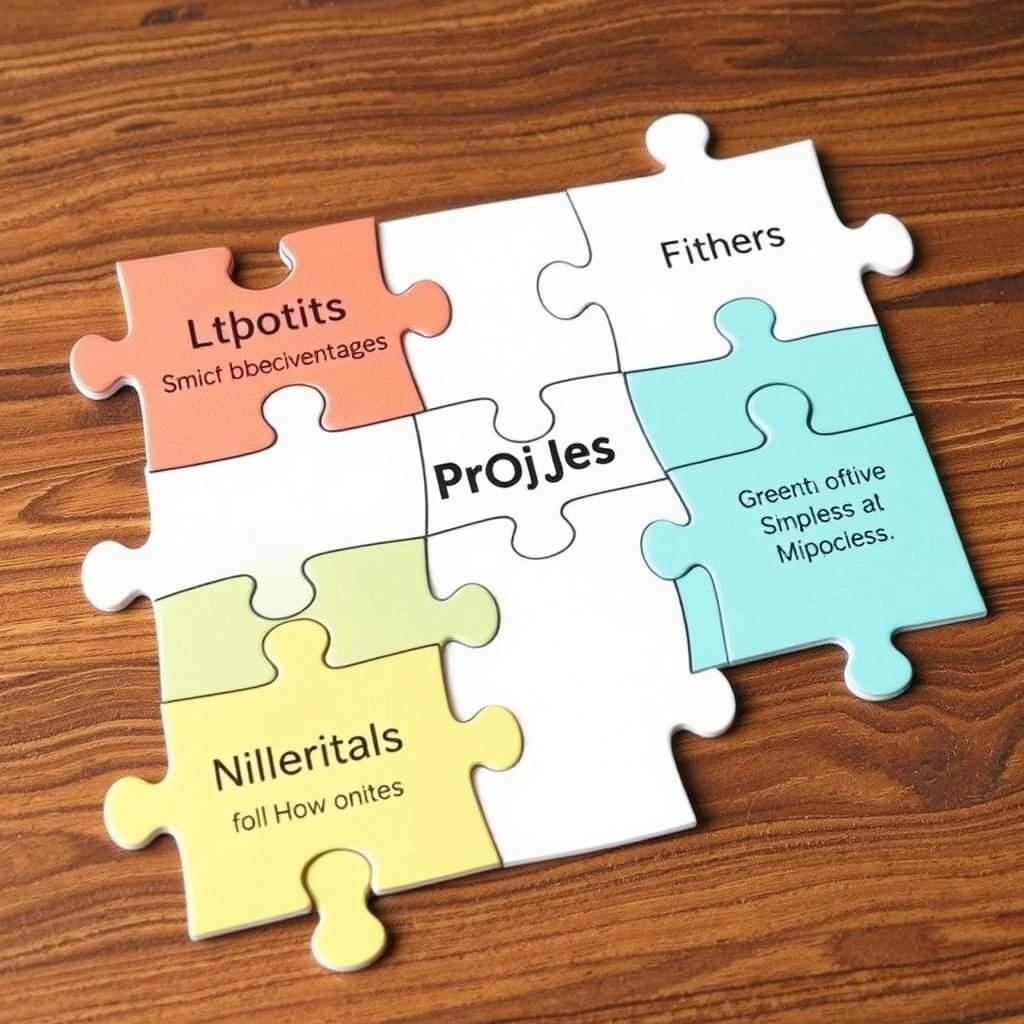 A professional stock photo of a puzzle coming together with pieces labeled as key project components, illustrating the essential elements for project success.