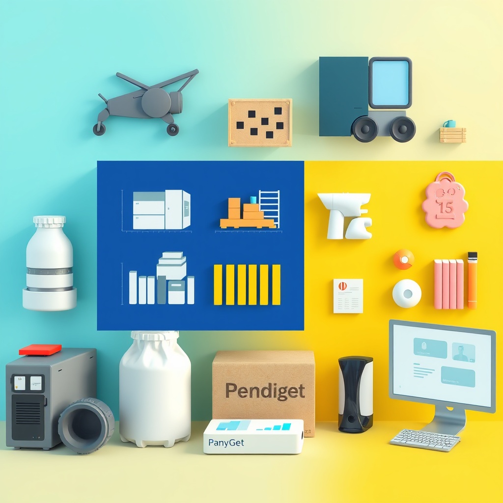 A high-quality stock image showcasing examples of assets across different industries such as manufacturing equipment, retail inventory, and digital software.