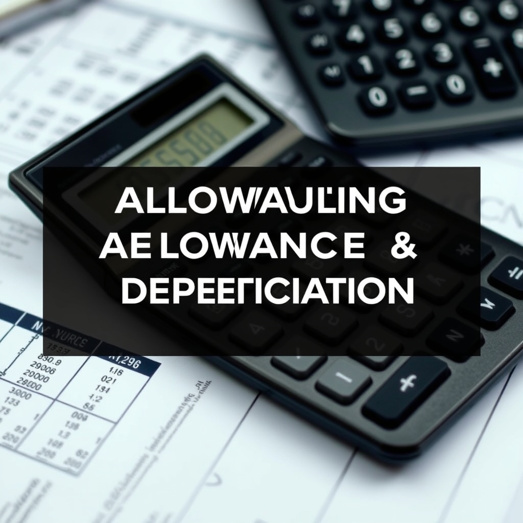 A professional stock photo of a calculator and financial documents on a desk, symbolizing the process of calculating allowances and depreciation.