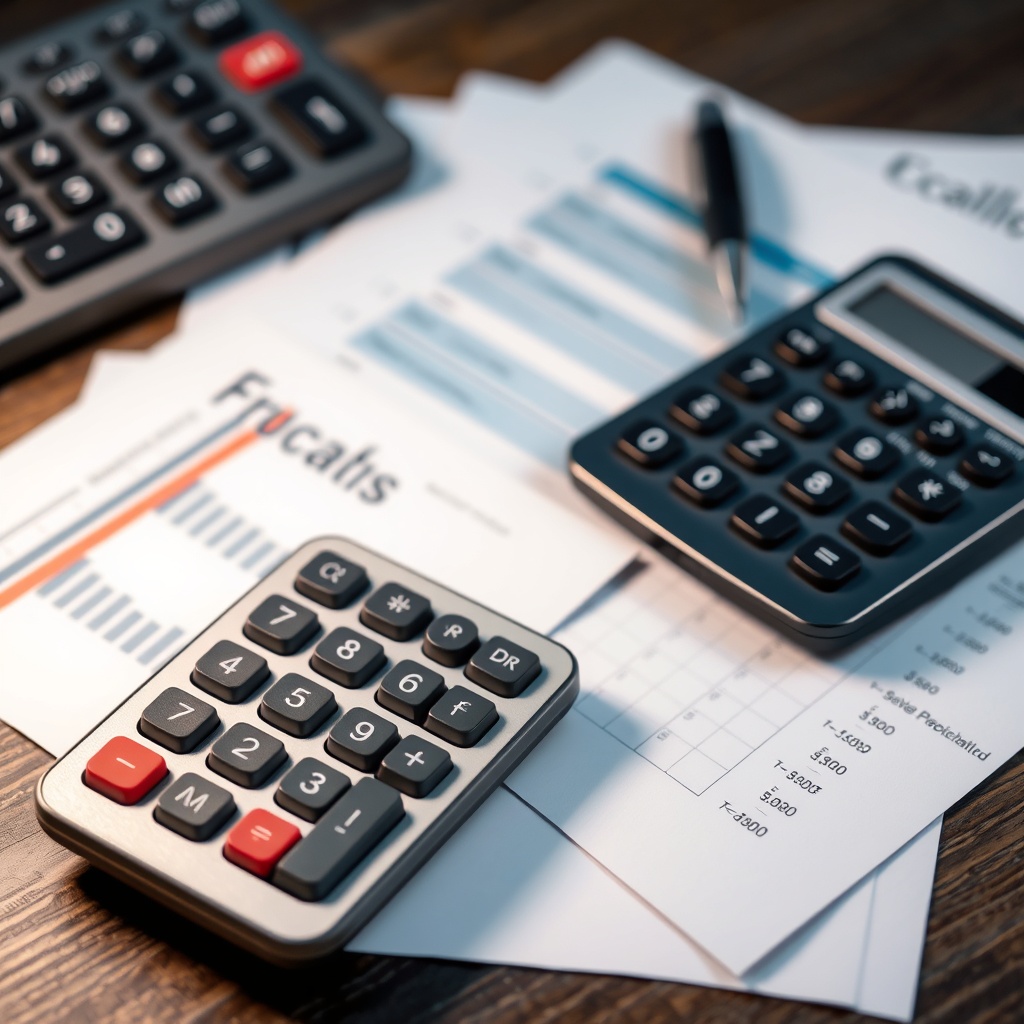A professional stock photo of a calculator and financial documents on a desk, symbolizing the calculation of depreciation methods.