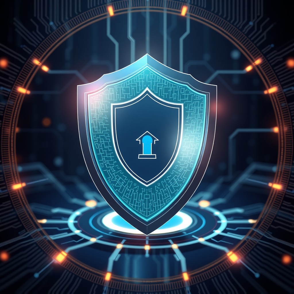 A professional stock photo illustrating a shield protecting digital assets, symbolizing risk management and cybersecurity in the context of tokenized assets and digital securities.
