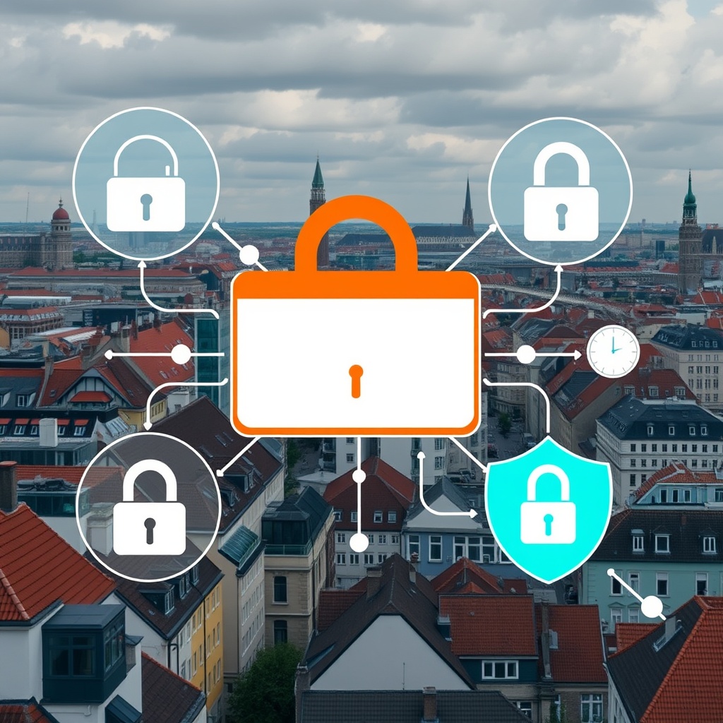 An engaging stock photo illustrating data privacy and security concepts with a Danish cityscape in the background, highlighting the regulation of data scraping in Denmark.
