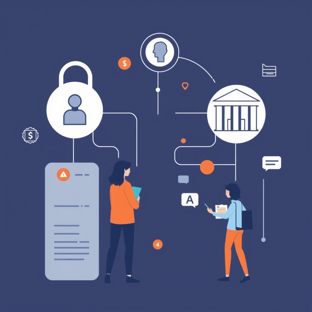 An illustration of secure digital transactions and open banking concepts, highlighting consumer protection and financial literacy in the digital age.