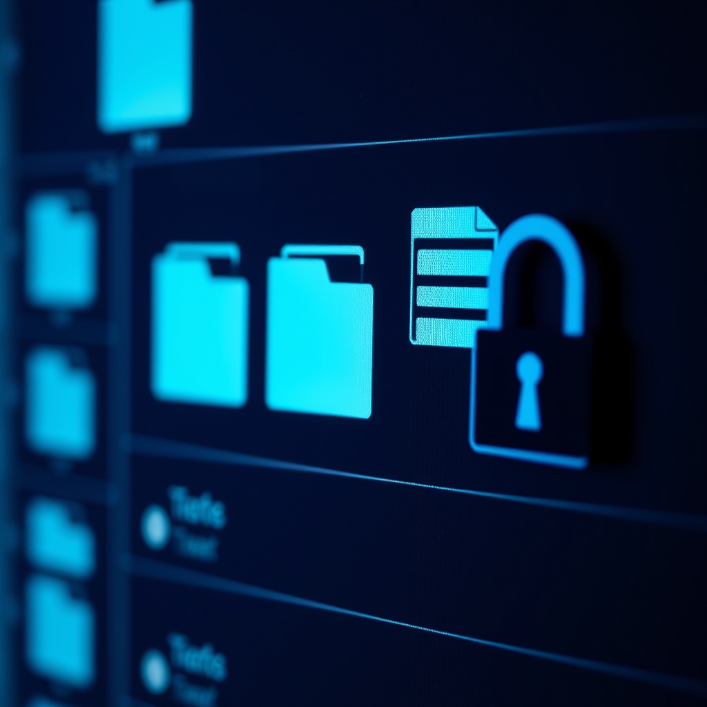 A close-up of a secure digital database interface with folders and documents, highlighting the importance of record keeping and data protection in AML & CTF compliance.