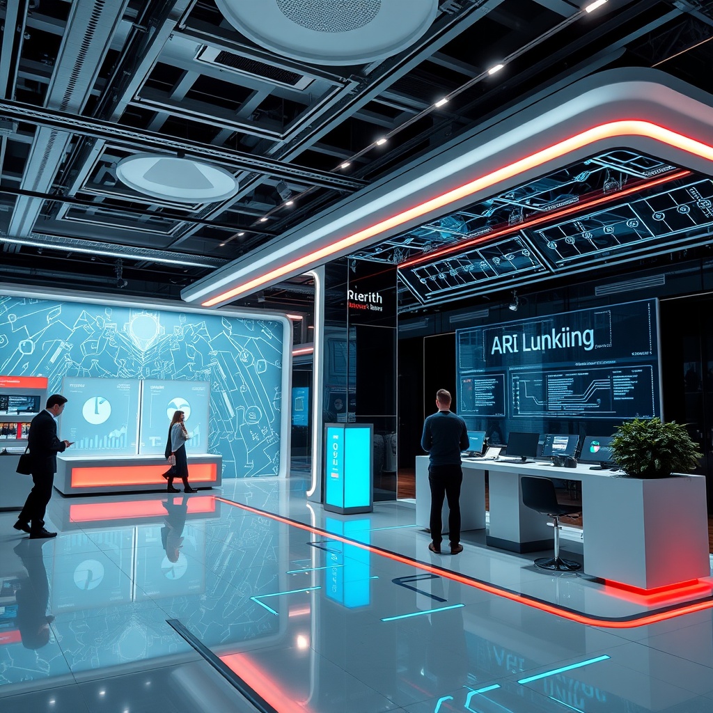 A high-tech banking environment with AI and digital finance elements, showcasing innovation in Swiss finance and banking, with a focus on security and advanced technology.