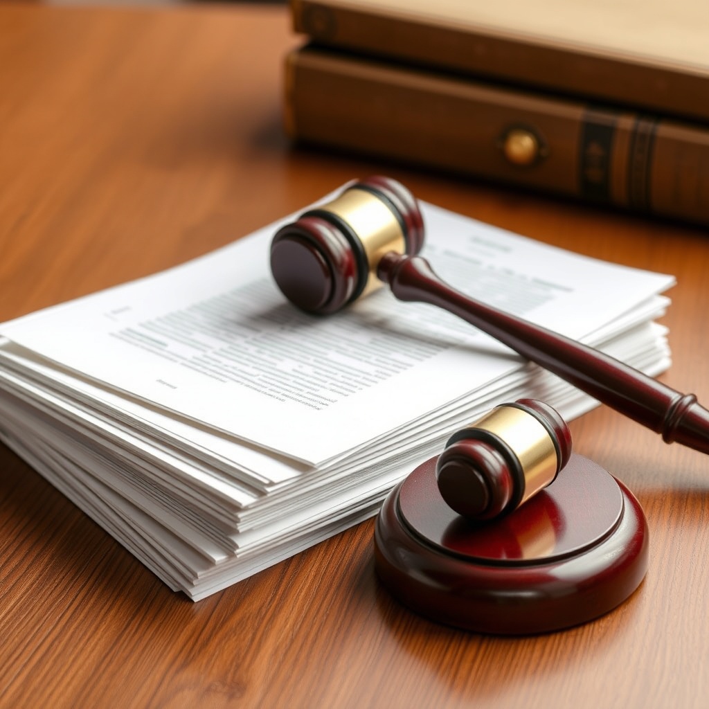 A professional stock photo depicting a stack of legal documents and a gavel on a wooden table, symbolizing the regulatory considerations for Alternative Investment Funds in Asia.