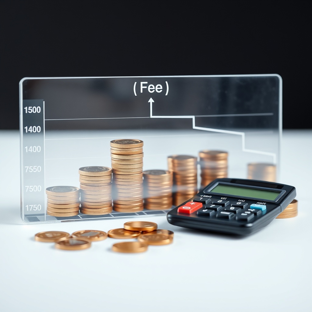A professional stock photo depicting a transparent fee structure chart with coins and a calculator, symbolizing the transparency in fund fees under MiFID II.