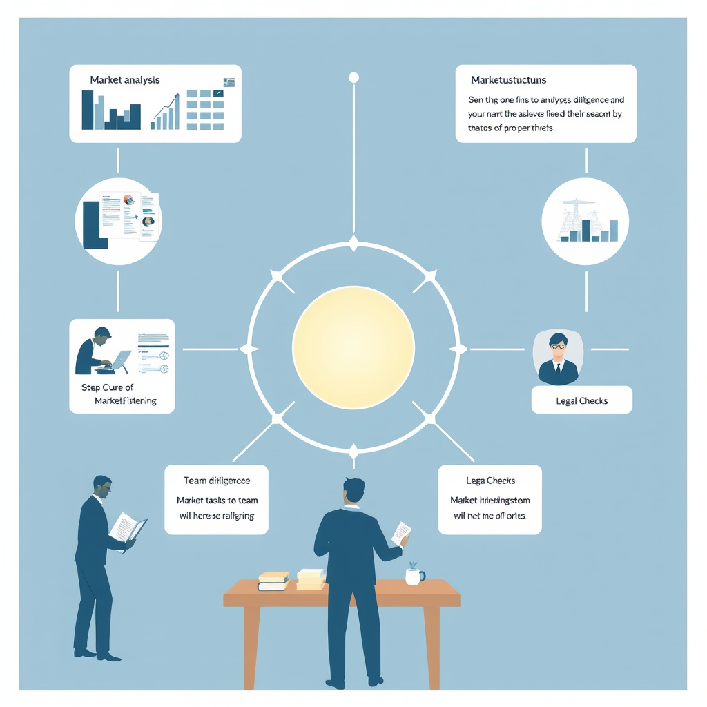 An image depicting the meticulous process of due diligence in fund structuring, highlighting market analysis, team assessments, and legal checks in the Asian financial sector.