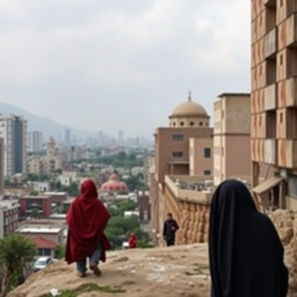 A professional stock photo depicting the digital divide in Afghanistan, showing a contrast between urban and rural areas with a focus on internet and mobile technology accessibility challenges.