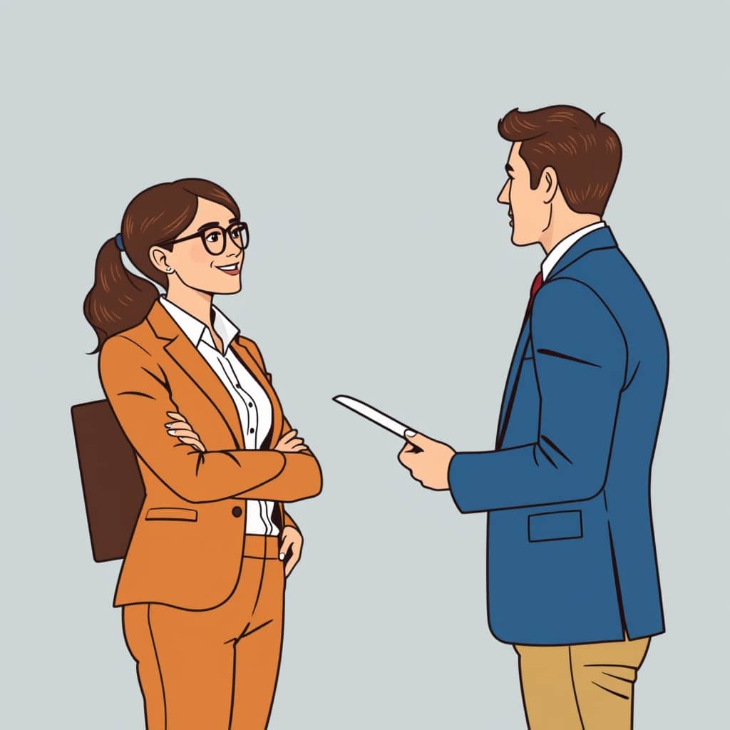 A confident freelancer in a professional attire having a constructive conversation with an ATO representative, symbolizing effective communication and dispute resolution with the ATO.