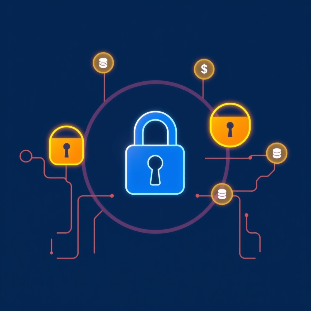 A secure digital infrastructure setup, emphasizing cybersecurity measures and data protection in Bahrain's fintech ecosystem.