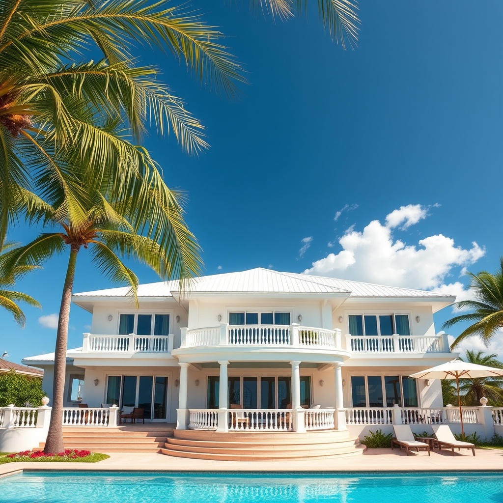 A high-quality stock image of a luxury real estate property in Barbados with a clear blue sky, showcasing investment opportunities and the tax benefits of real estate for non-residents.