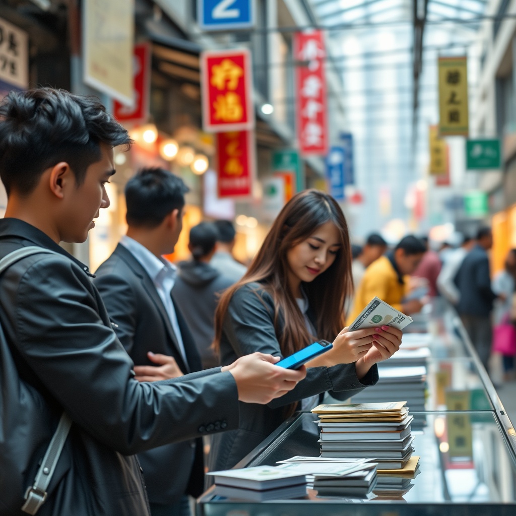 Professional stock photo depicting economic growth through digital payments showing business opportunities, investment trends, and financial empowerment in diverse Asian market environments