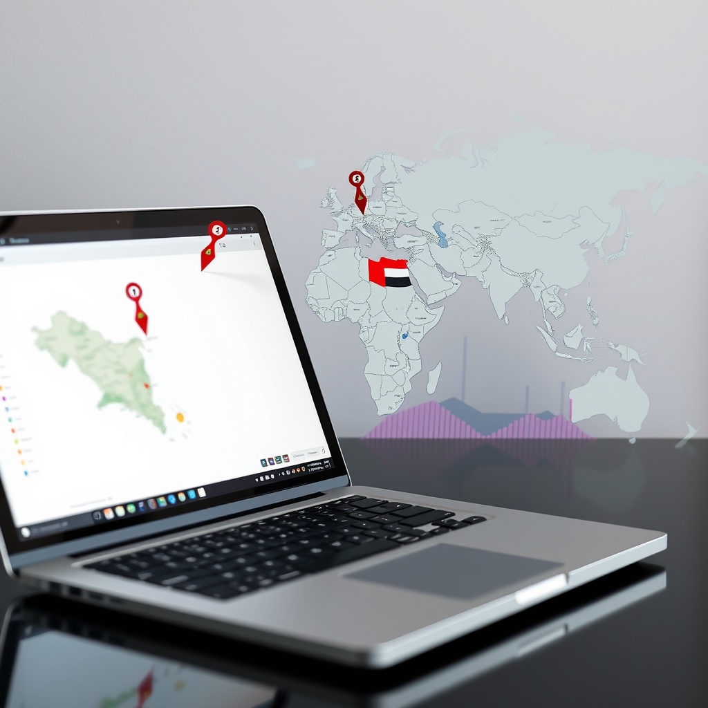 Professional stock photo of a world map with pins on Panama, Portugal, UAE, and Singapore, alongside a laptop displaying cryptocurrency charts, representing jurisdictional comparisons.