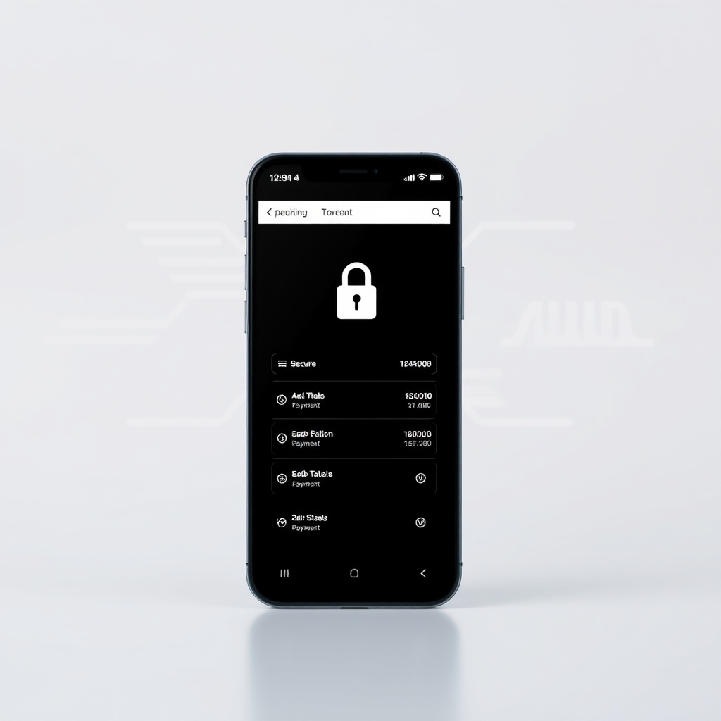 A professional stock photo of a modern digital payment interface on a smartphone screen, with secure transaction icons like a padlock and verification checkmarks, set against a clean, abstract background representing financial technology infrastructure.